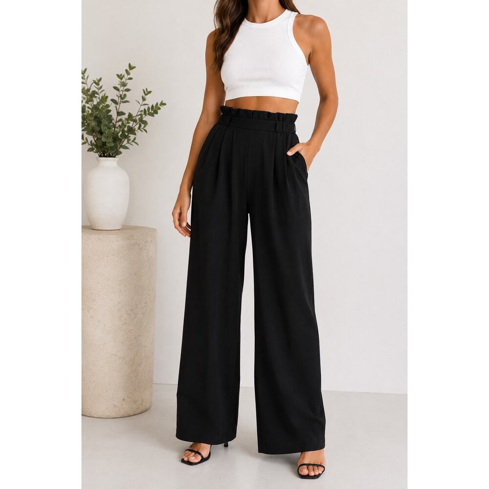 Lioness Wide Leg Pants Black Pull On High Rise Relaxed Trousers Women’s Small